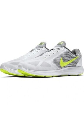 Nike Revolution 3 Running Shoe 9.5 White Grey Lime Athletic Everyday Sporty EUC